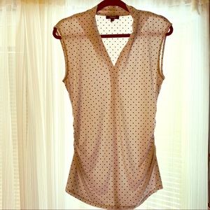White Polka Dot Sleeveless top with Ruching